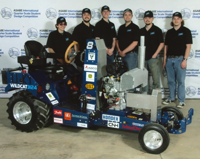 X-Team with the Wildcat 3124 (from L to R): Chip Henderson (ME), Jackson Tobbe (BAE), Kyle Steckenrider (CE), Devin Price (AER), Heath Shewmaker (BAE), Garrett Ousley (BAE). 